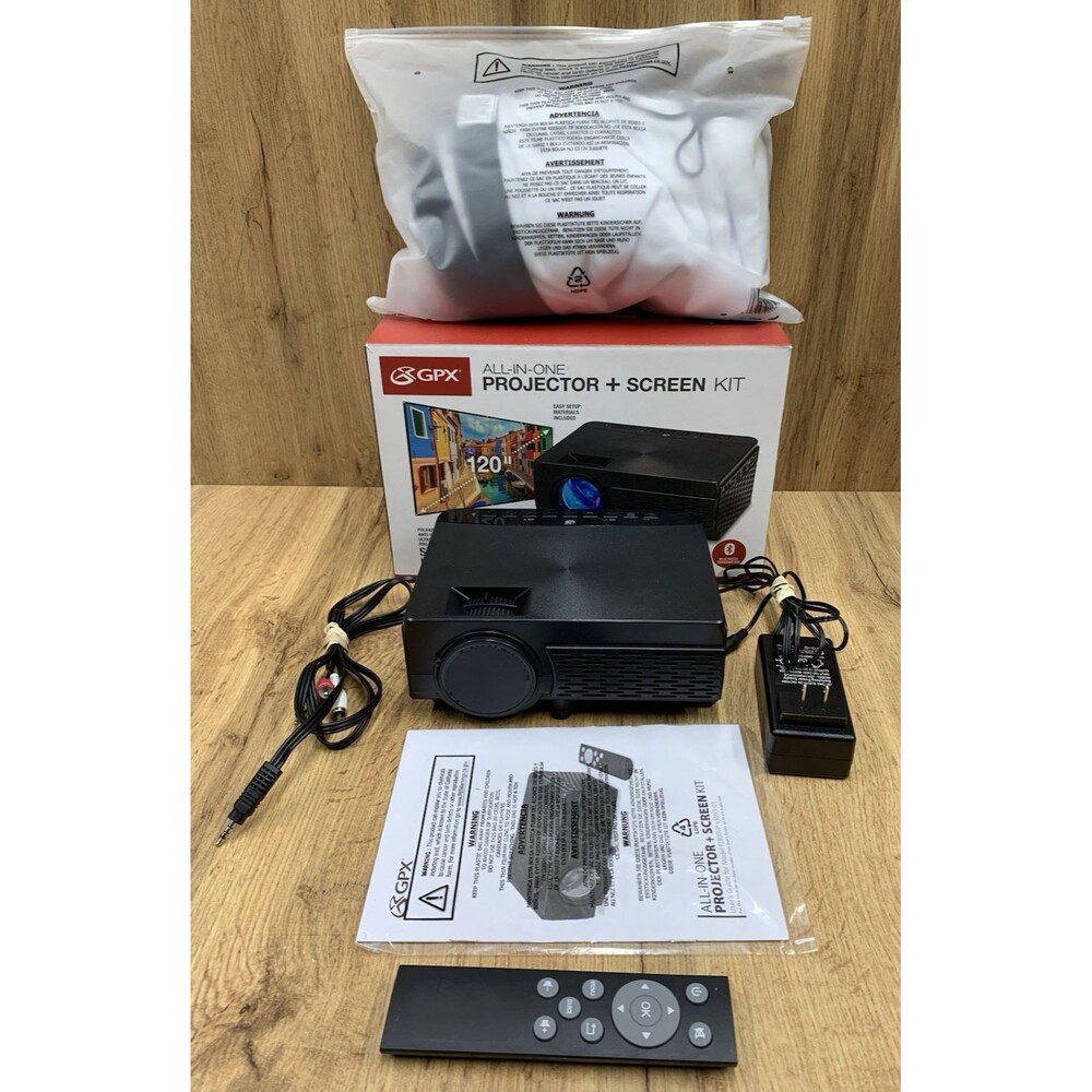 GPX PJ300VP Projector 120" Screen Kit HDMI Bluetooth Remote Tested Working
